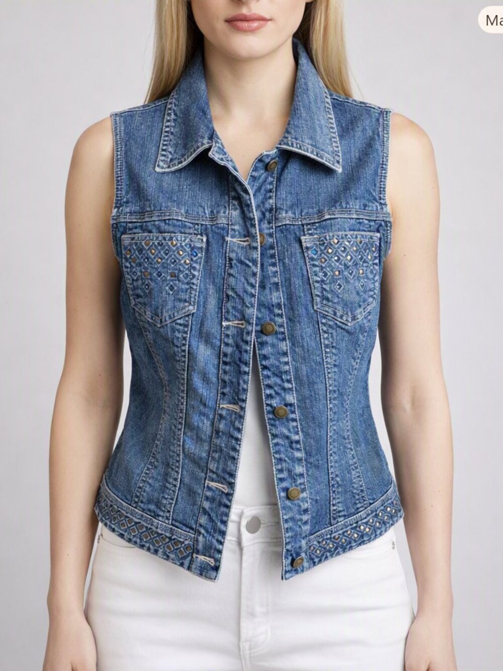 Chico's Platinum Embellished Denim Vest Size Small (Size 0)